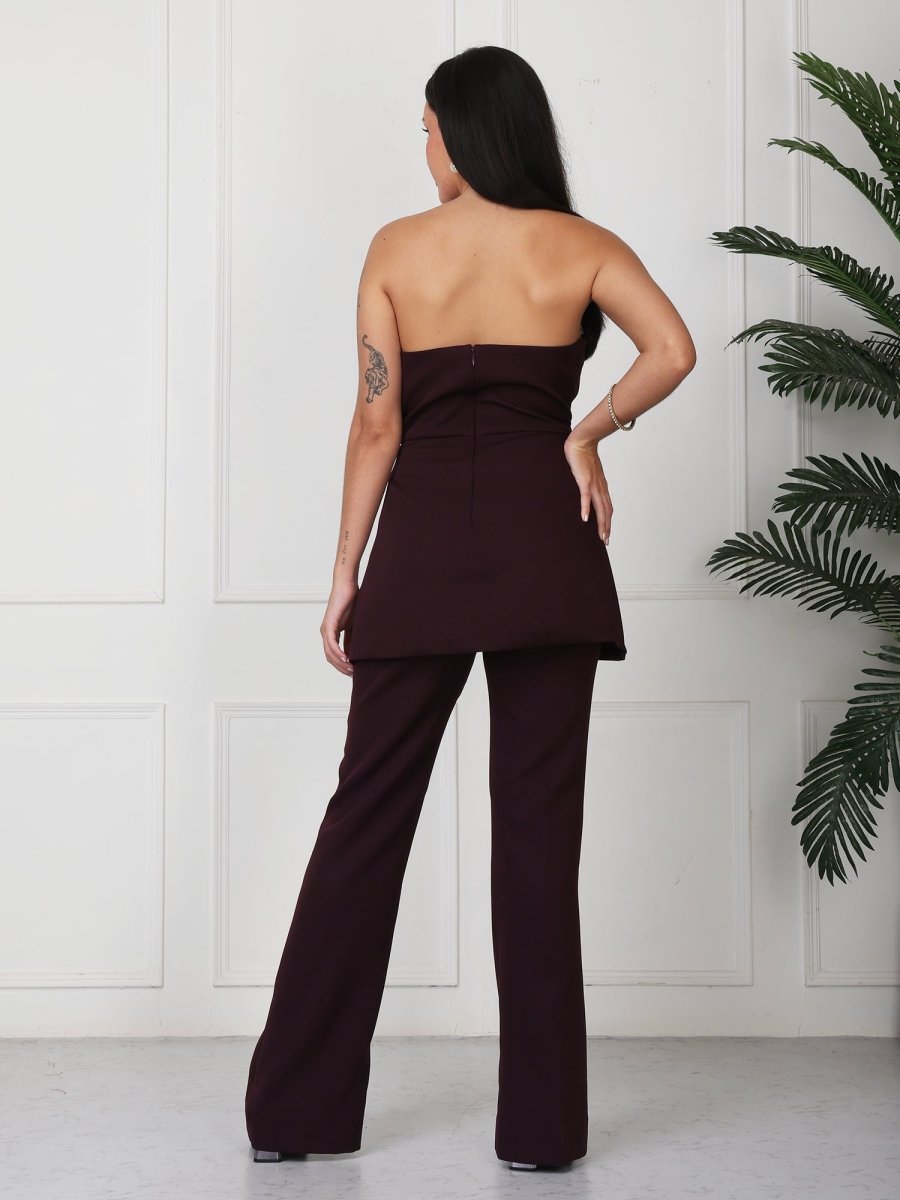 Dark Wine Solid Vanillia - Strapless Co - Ord Set - GAIIA