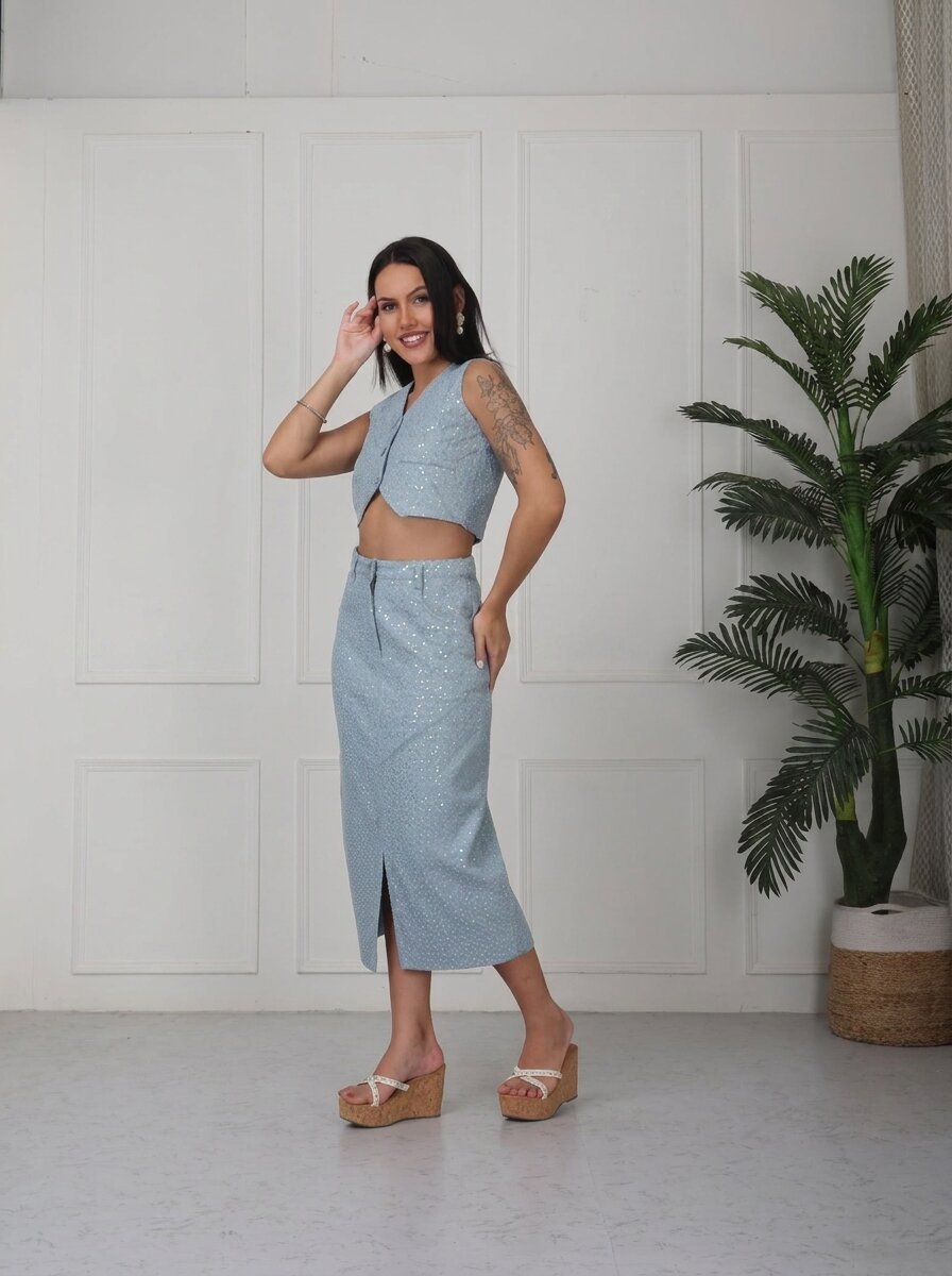 Embellished Crop Blazer With Skirt | Co-Ord Set - GAIIA