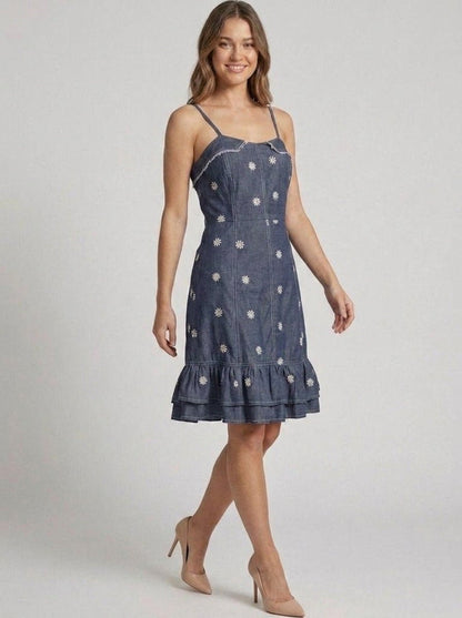 Floral Embroidered Denim Dress - GAIIA