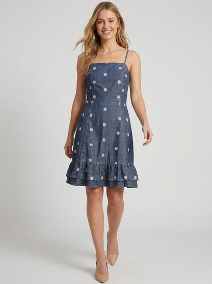 Floral Embroidered Denim Dress - GAIIA