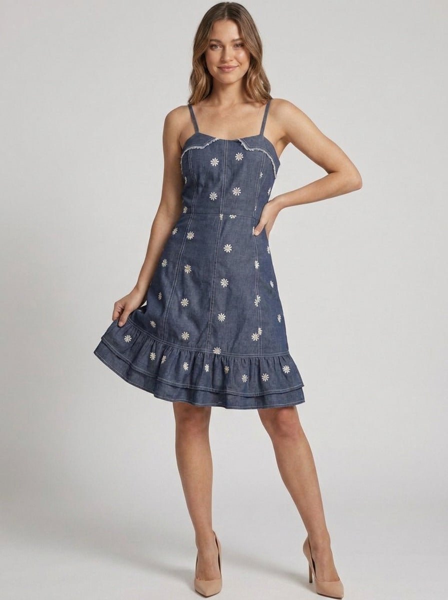 Floral Embroidered Denim Dress - GAIIA