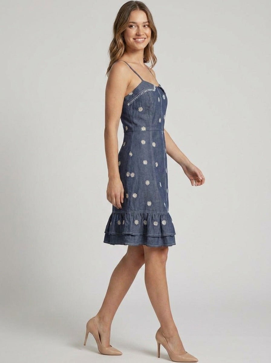 Floral Embroidered Denim Dress - GAIIA