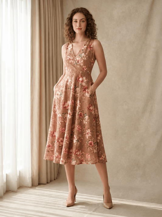 Floral V-Neck Fit & Flare Dress With Pocket - GAIIA