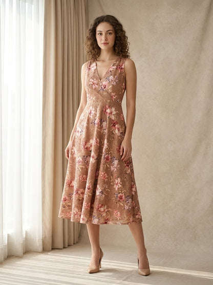 Floral Wrap-Neck Fit & Flare Dress - GAIIA