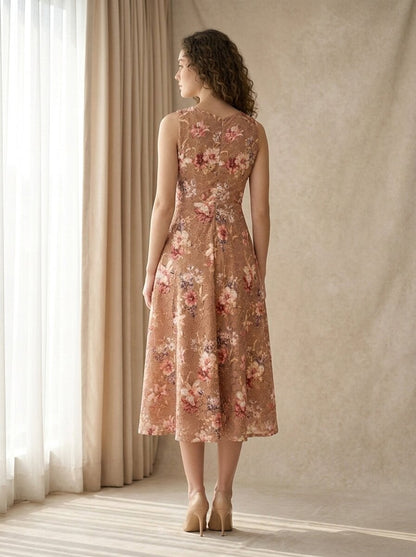 Floral Wrap-Neck Fit & Flare Dress - GAIIA