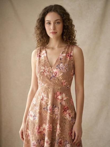 Floral Wrap-Neck Fit & Flare Dress - GAIIA