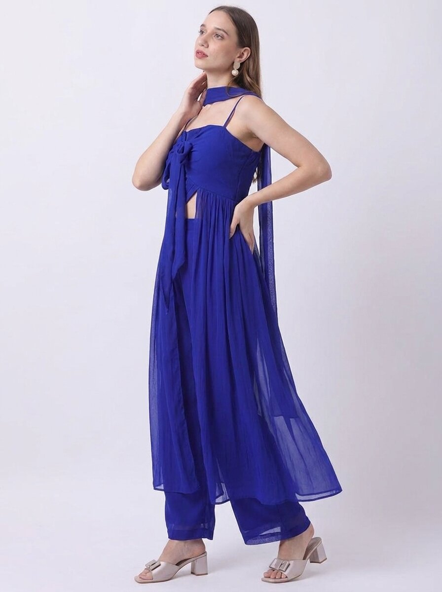 Gaiia 3-Piece Set With Sheer Overlay - Blue - GAIIA
