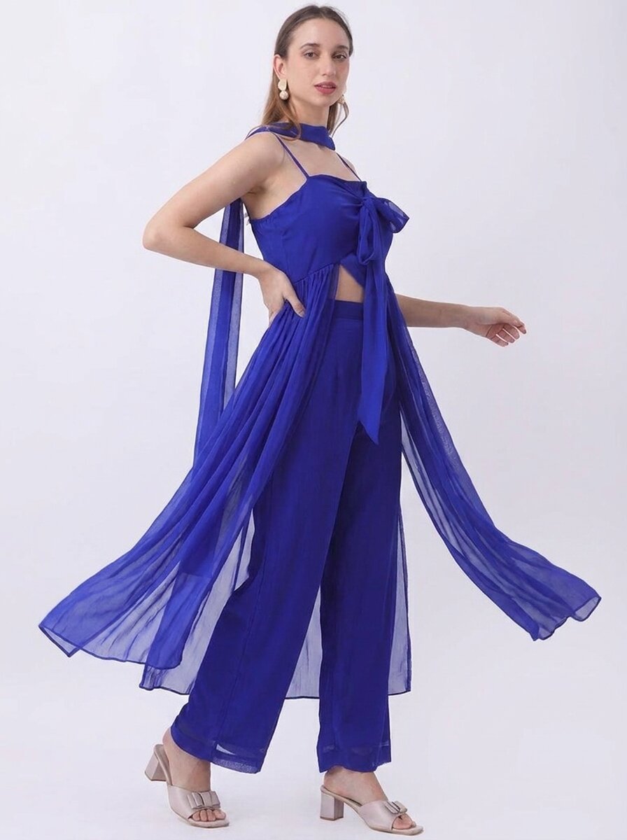 Gaiia 3-Piece Set With Sheer Overlay - Blue - GAIIA