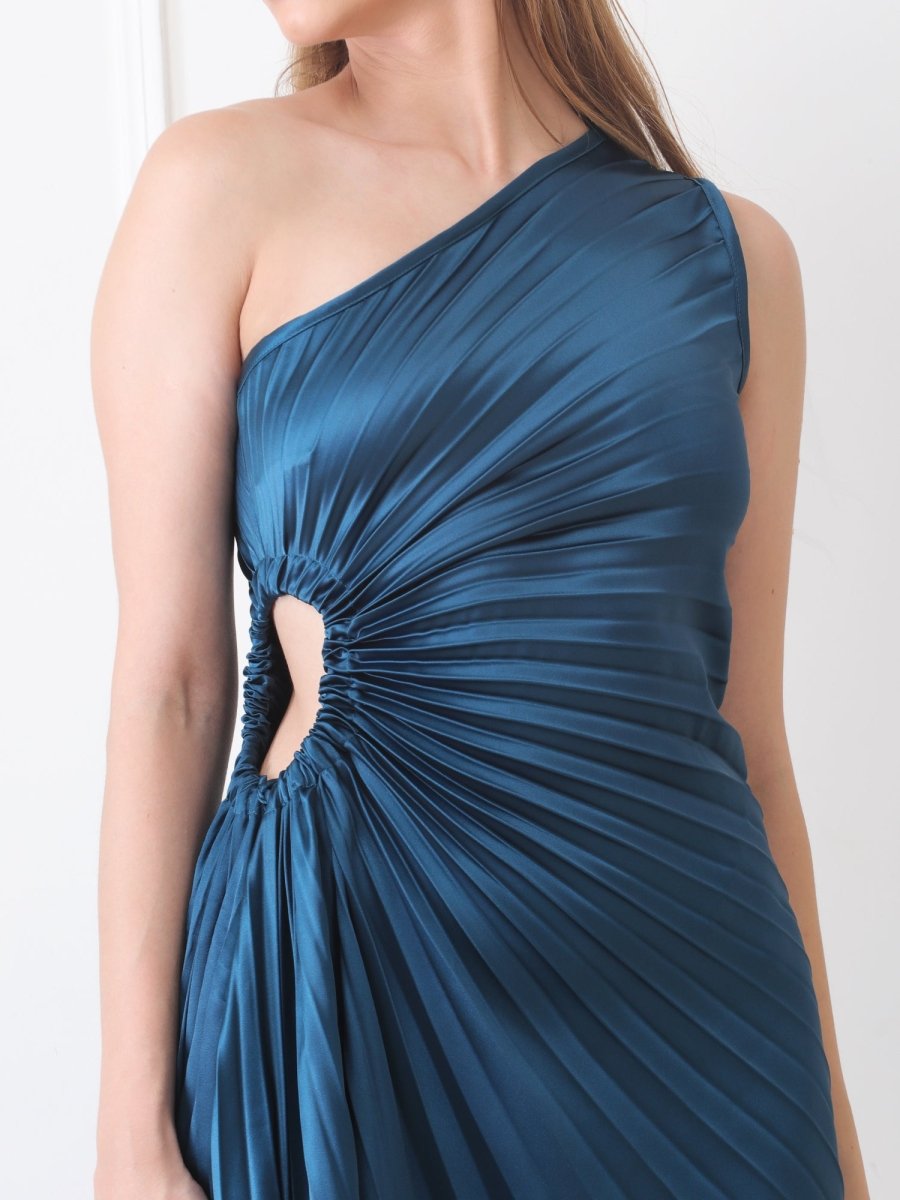 Gaiia Asymmetrical Pleated Dress - Teal - GAIIA