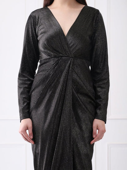 Gaiia Black Shimmer Metallic Wrap Maxi Dress - GAIIA