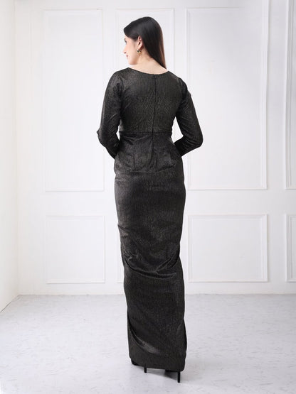 Gaiia Black Shimmer Metallic Wrap Maxi Dress - GAIIA