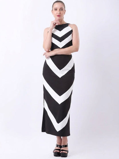 Gaiia Chevron-Stripe Two-Piece Maxi Set - Black - GAIIA