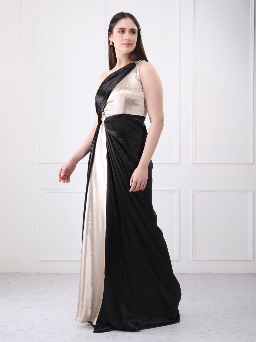 Gaiia Contrast Satin Drape Solid Maxi Dress - GAIIA