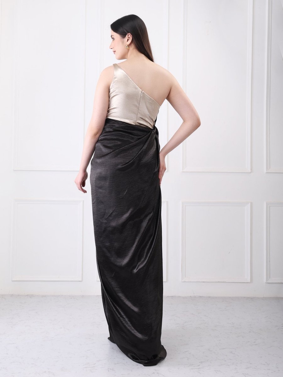 Gaiia Contrast Satin Drape Solid Maxi Dress - GAIIA