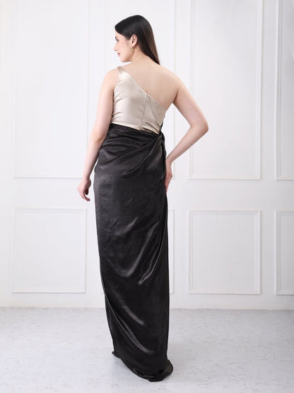 Gaiia Contrast Satin Drape Solid Maxi Dress - GAIIA