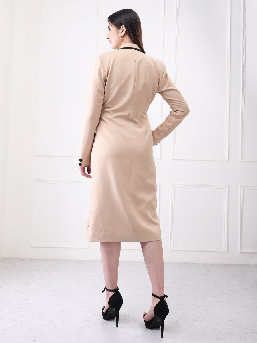 Gaiia Contrast Trim Solid Blazer Style Midi Dress - GAIIA