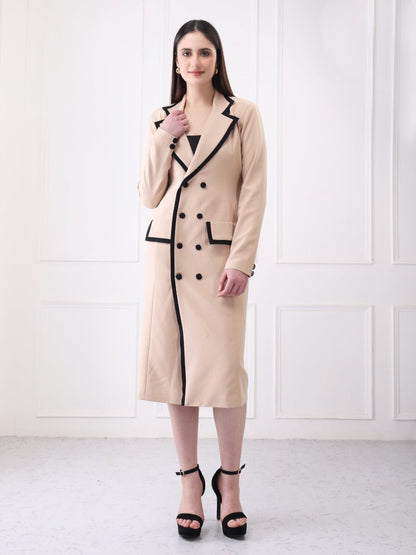 Gaiia Contrast Trim Solid Blazer Style Midi Dress - GAIIA