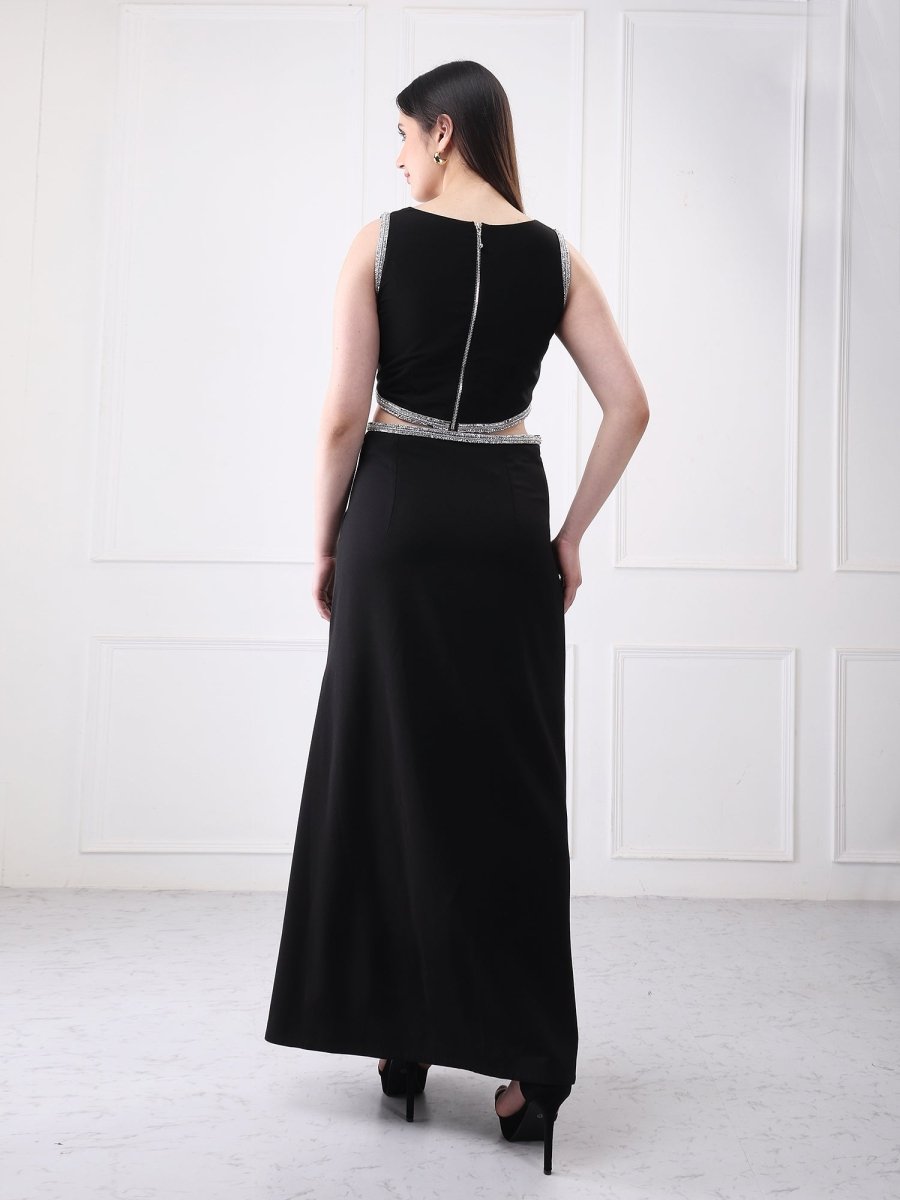 Gaiia Embellished Black Cut Out Maxi Dress - GAIIA