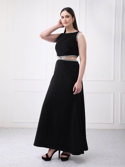 Gaiia Embellished Black Cut Out Maxi Dress - GAIIA