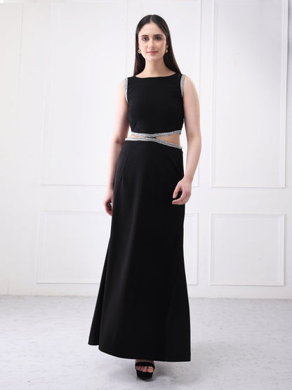 Gaiia Embellished Black Cut Out Maxi Dress - GAIIA