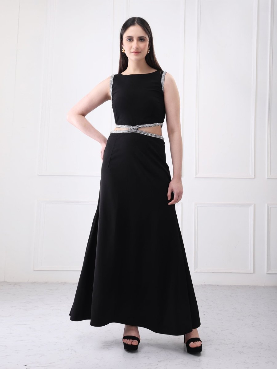 Gaiia Embellished Black Cut Out Maxi Dress - GAIIA