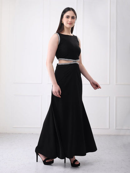 Gaiia Embellished Black Cut Out Maxi Dress - GAIIA