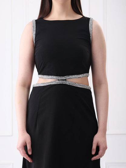 Gaiia Embellished Black Cut Out Maxi Dress - GAIIA