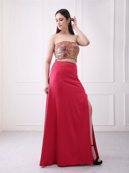 Gaiia Embellished Bustier With Maxi Skirt Co - Ord Set - GAIIA