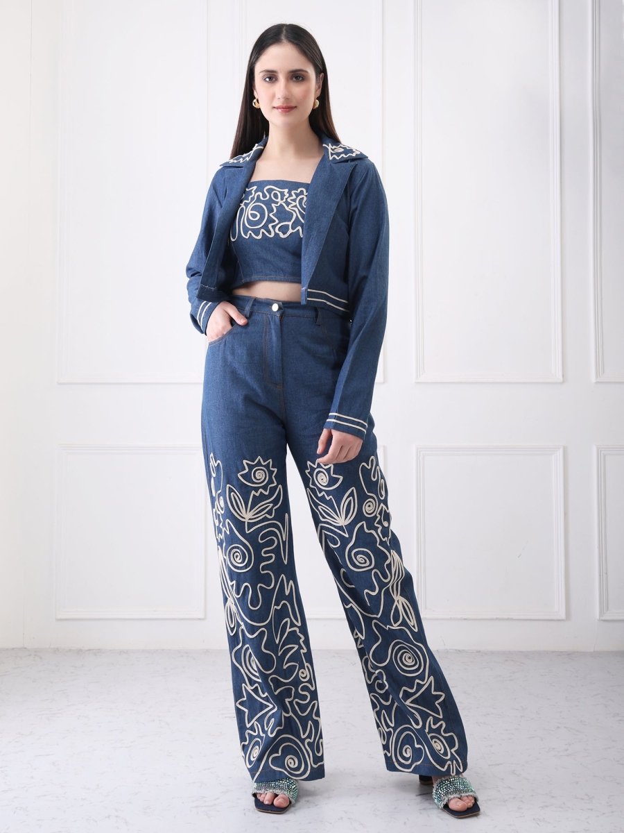 Gaiia Floral Embroided Denim Co - Ord Set - GAIIA