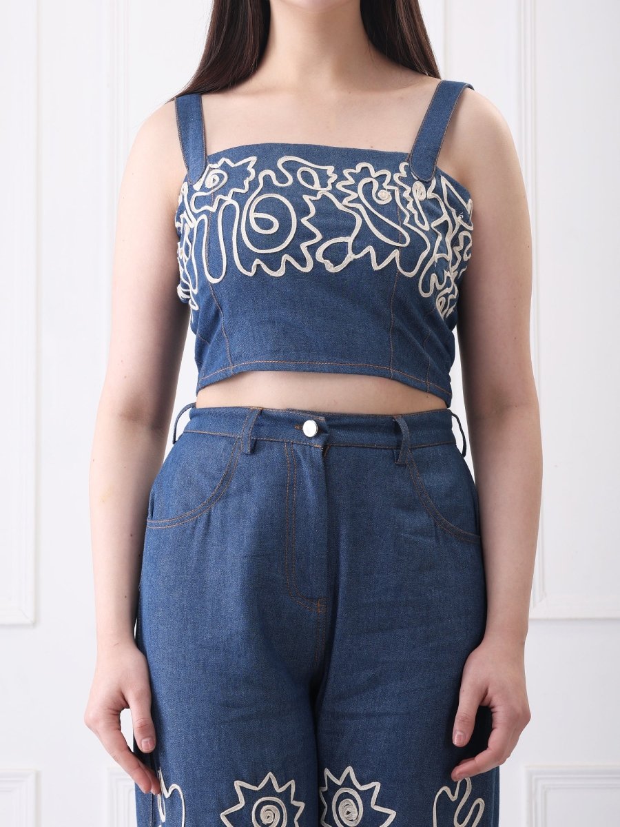 Gaiia Floral Embroided Denim Co - Ord Set - GAIIA