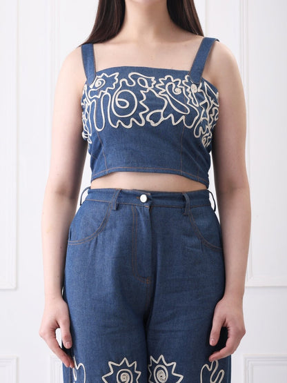 Gaiia Floral Embroided Denim Co - Ord Set - GAIIA