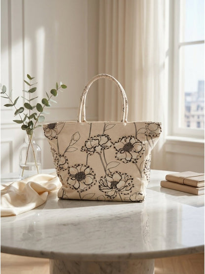 Gaiia Floral Embroidered Tote – Black & White Bloom - GAIIA