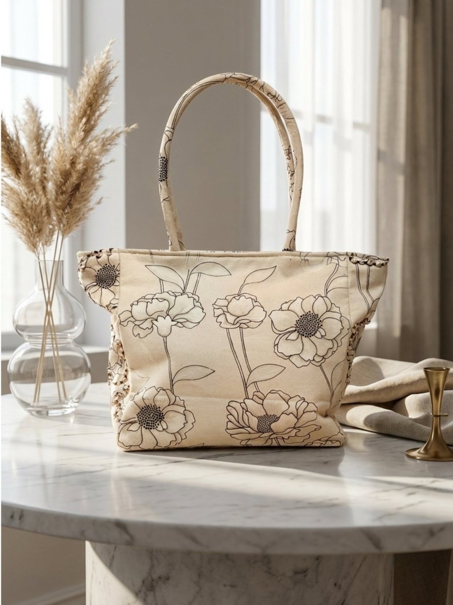 Gaiia Floral Embroidered Tote – Black & White Bloom - GAIIA