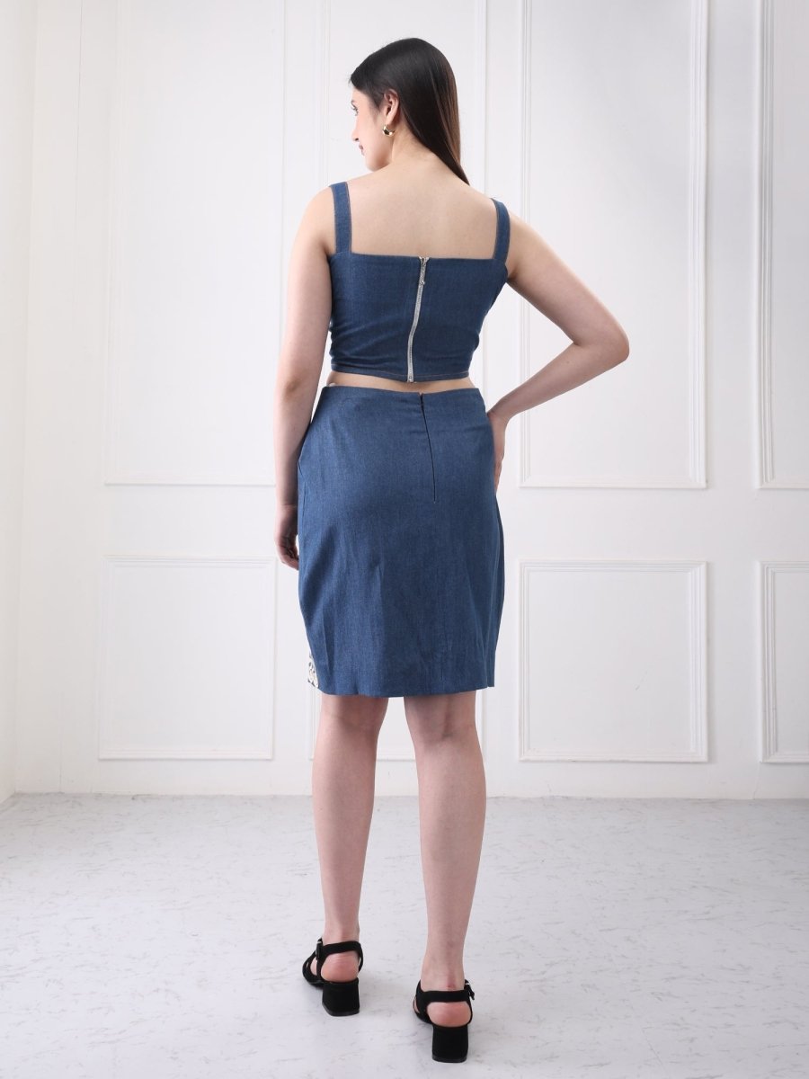 Gaiia Floral Embroidery Denim Co - Ord Set - GAIIA