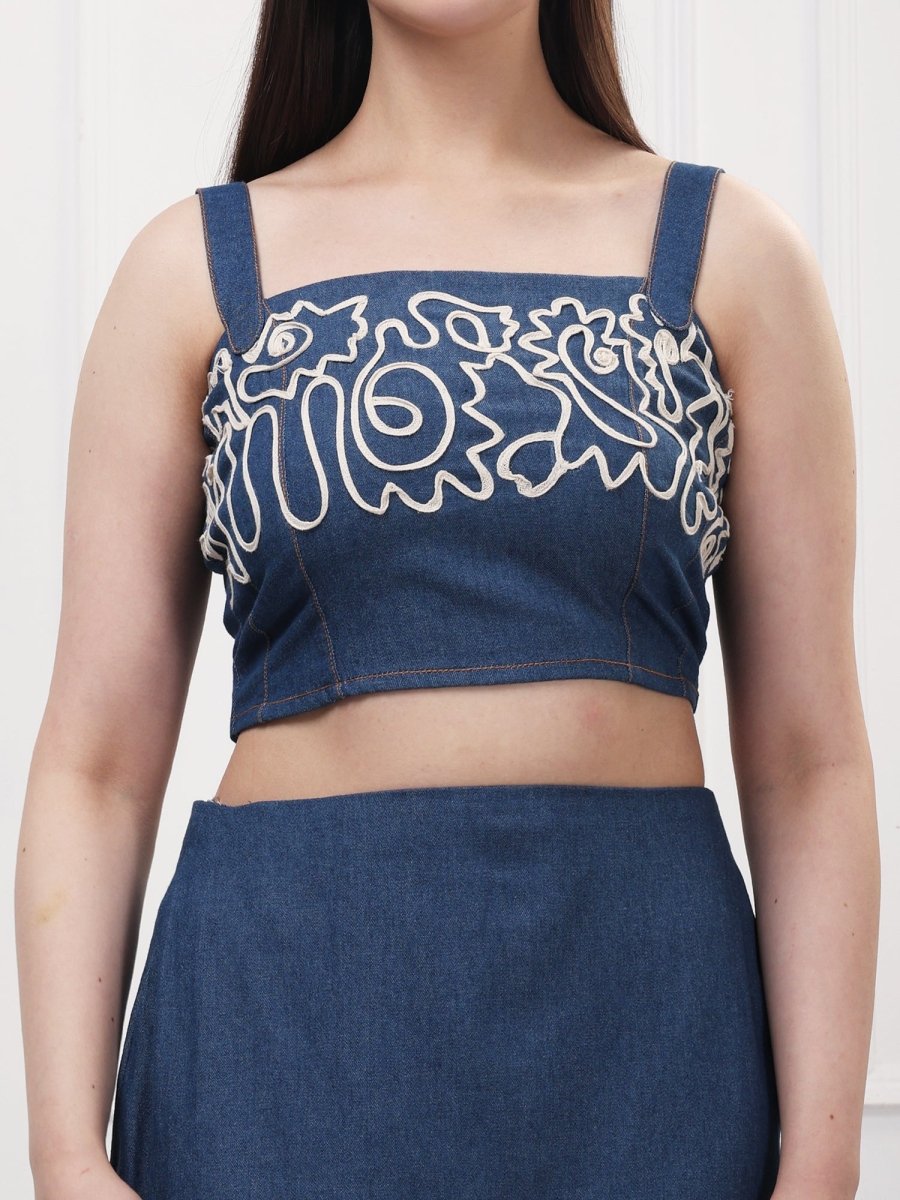 Gaiia Floral Embroidery Denim Co - Ord Set - GAIIA