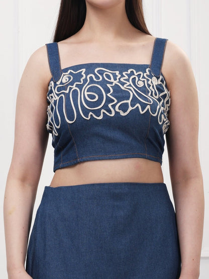 Gaiia Floral Embroidery Denim Co - Ord Set - GAIIA