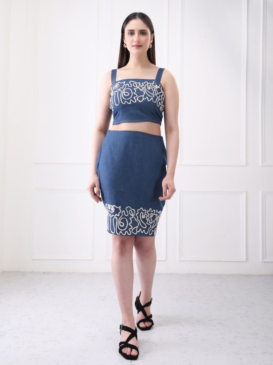 Gaiia Floral Embroidery Denim Co - Ord Set - GAIIA