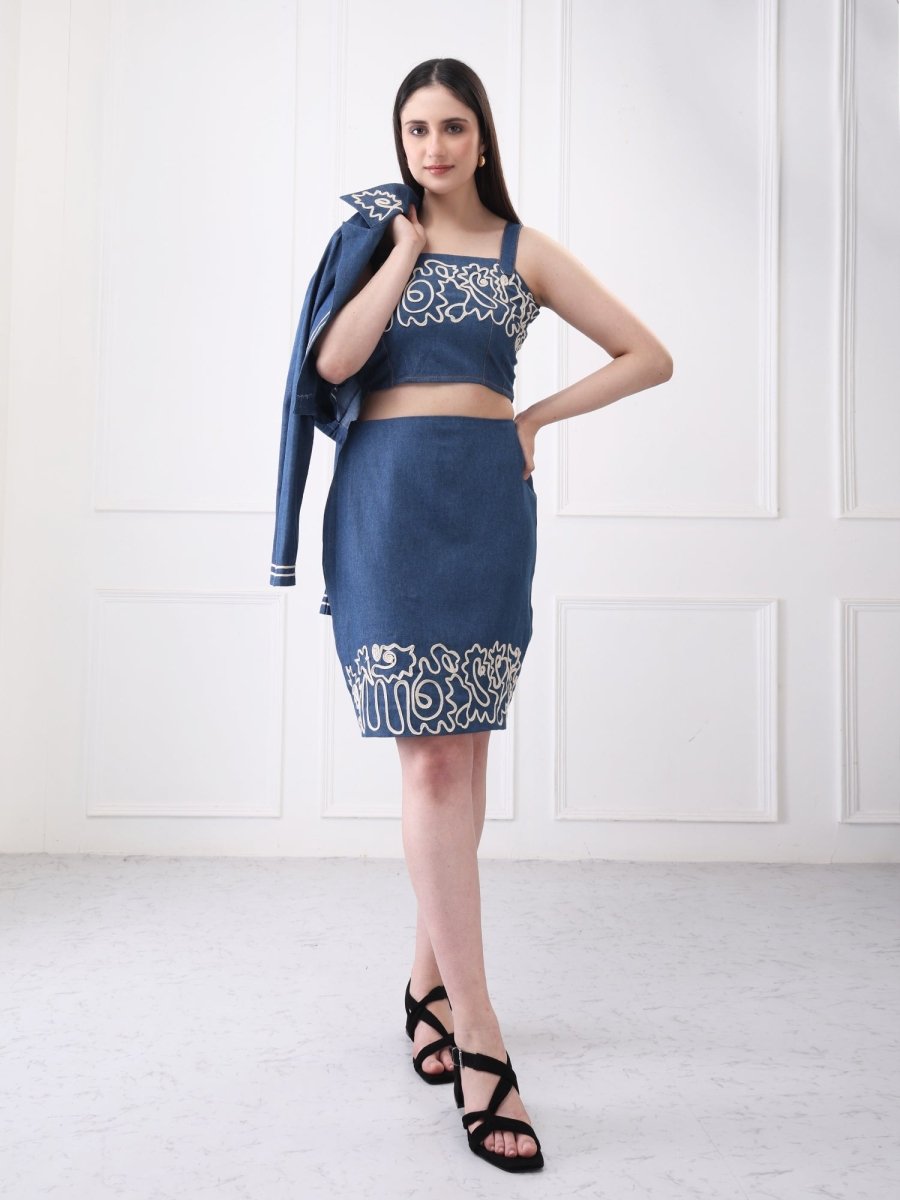 Gaiia Floral Embroidery Denim Co - Ord Set - GAIIA