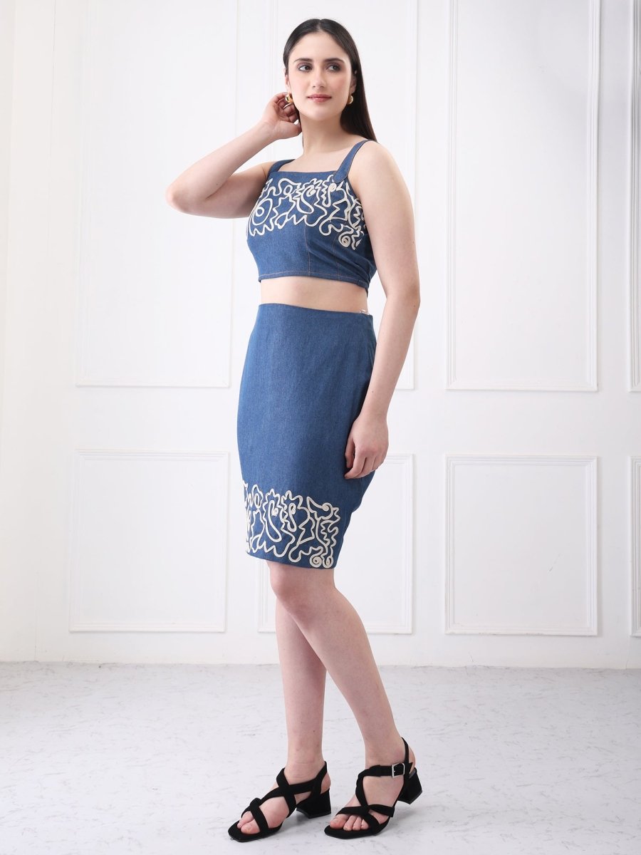 Gaiia Floral Embroidery Denim Co - Ord Set - GAIIA