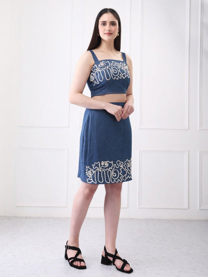 Gaiia Floral Embroidery Denim Co - Ord Set - GAIIA