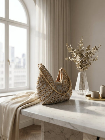 Gaiia Handwoven Metallic Hobo – Champagne Gold - GAIIA