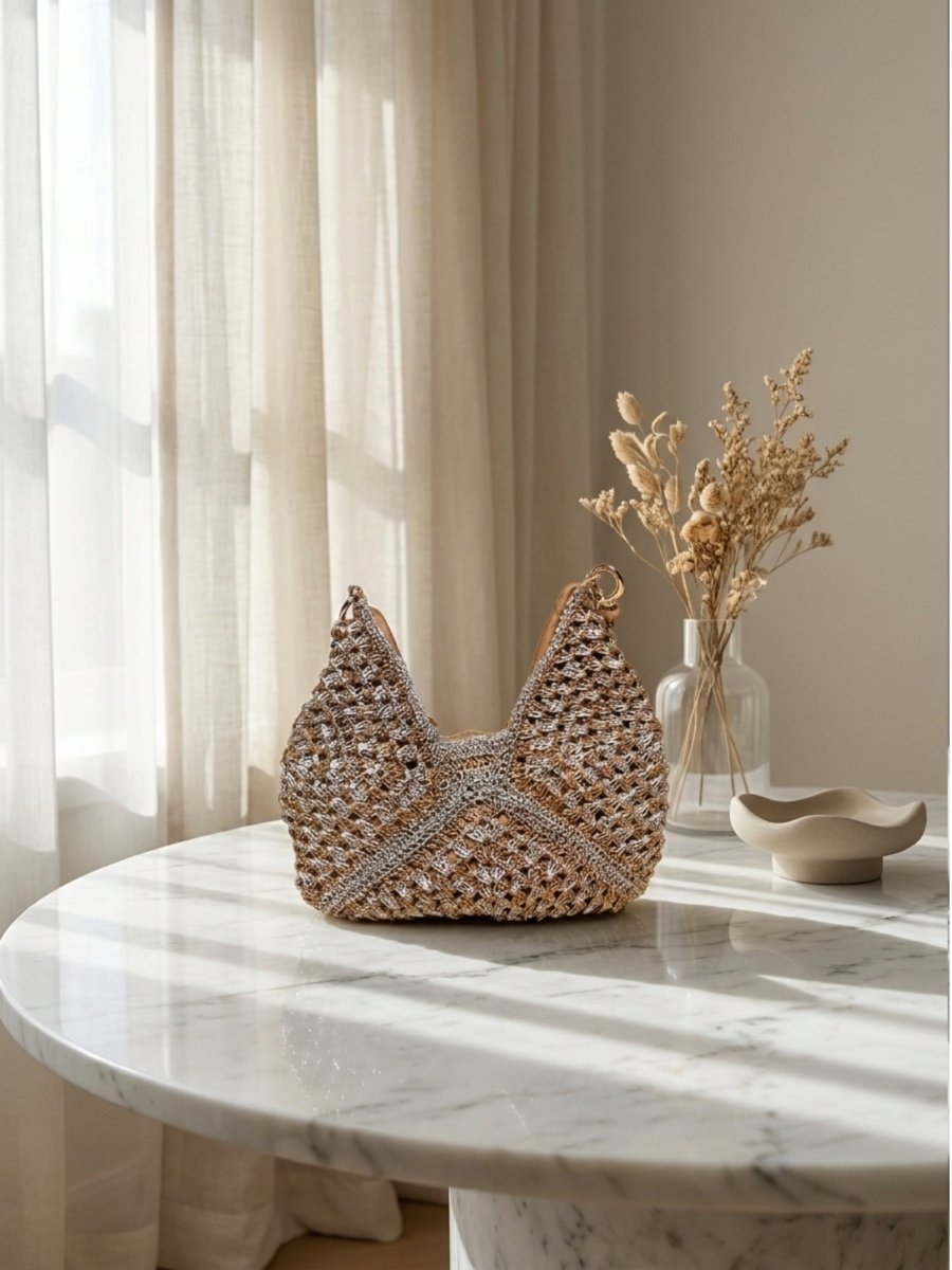 Gaiia Handwoven Metallic Hobo – Champagne Gold - GAIIA