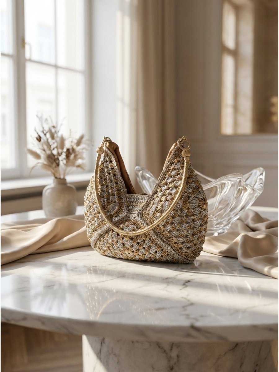 Gaiia Handwoven Metallic Hobo – Champagne Gold - GAIIA