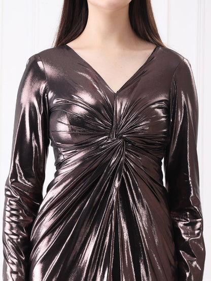 Gaiia Metallic Twisted Knot Long Slit Maxi Dress - GAIIA