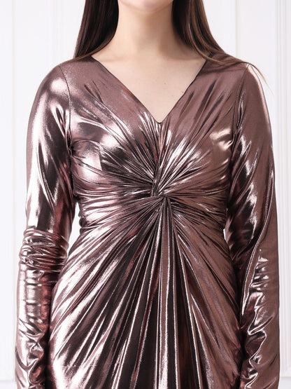 Gaiia Metallic Twisted Knot Long Slit Maxi Dress - GAIIA