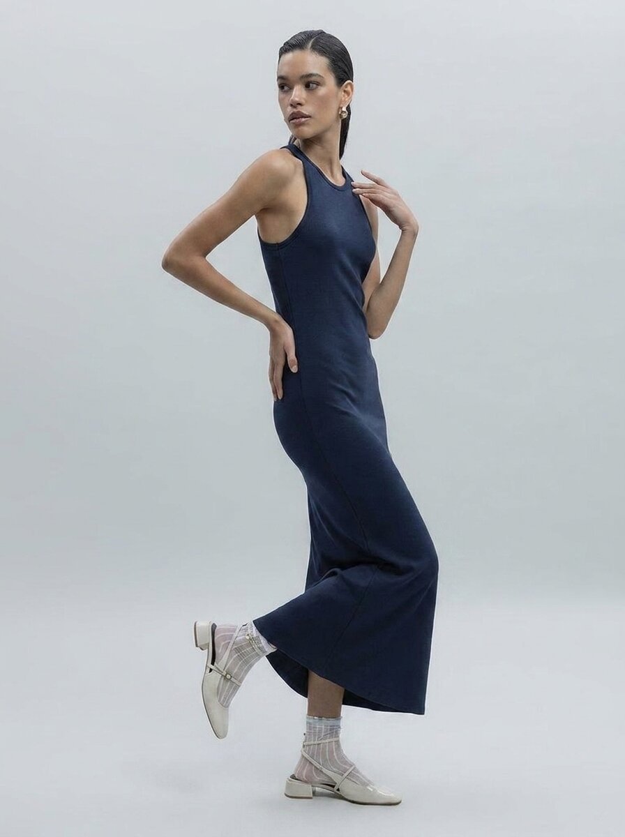 Gaiia Navy Halter Neck Midi Pencil Dress - Navy Blue - GAIIA