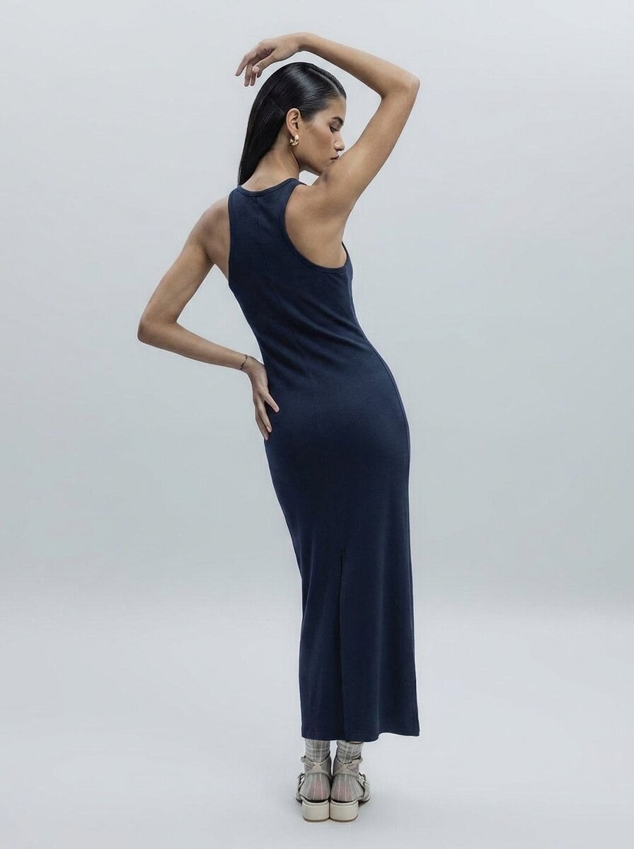 Gaiia Navy Halter Neck Midi Pencil Dress - Navy Blue - GAIIA