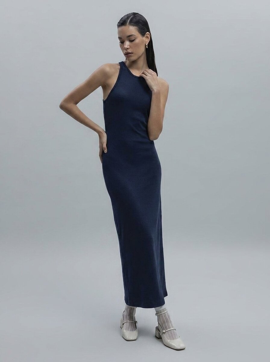 Gaiia Navy Halter Neck Midi Pencil Dress - Navy Blue - GAIIA