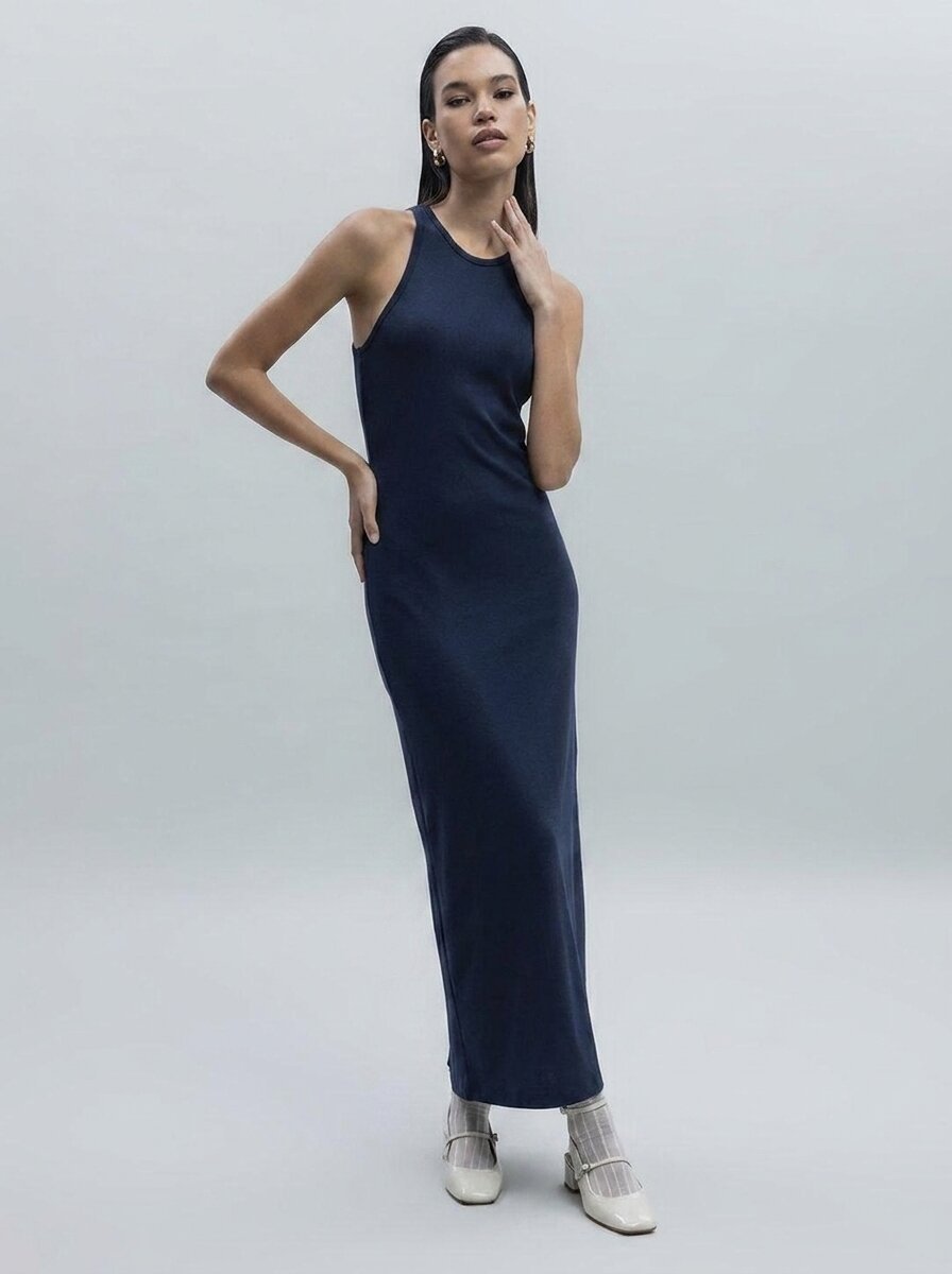 Gaiia Navy Halter Neck Midi Pencil Dress - Navy Blue - GAIIA