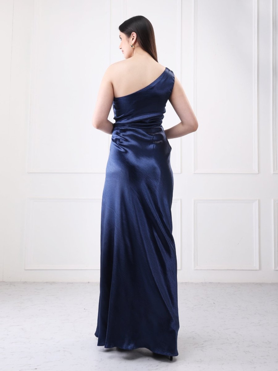Gaiia One Shoulder Draped Solid Maxi Dress - GAIIA